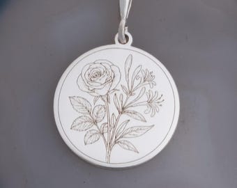 14k Solid Gold June Birth Flower Necklace: Gold Plated Rose & Honeysuckle