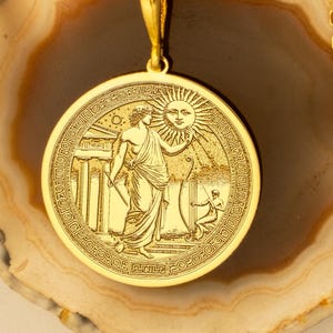 Gold Plated Apollo Pendant Necklace: Greek Mythology Jewelry Gift