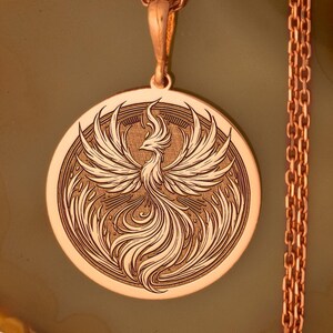 Gold Plated Phoenix Rising Medallion Necklace - Eternal Flame and ...