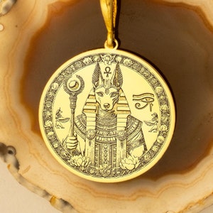 Gold Plated Anubis Medallion Necklace - Egyptian God of the Underworld Pendant