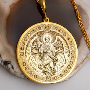 14k Solid Gold Archangel Raphael Necklace – Healing Angel & Spiritual Restoration Talisman
