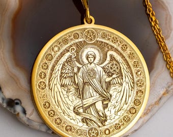 Collar de Arcángel Rafael en oro macizo de 14 k: ángel sanador y talismán de restauración espiritual
