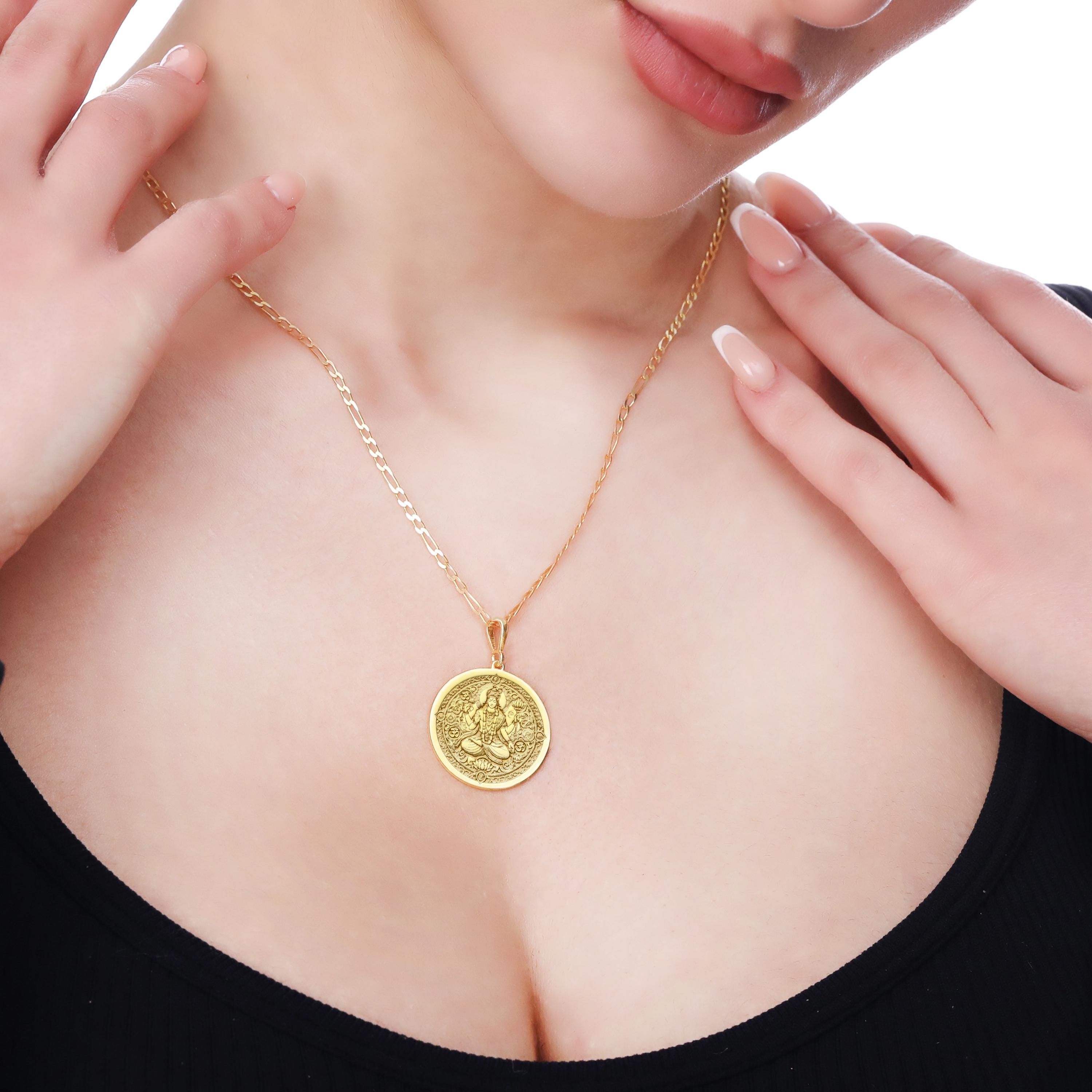 14Kソリッドゴールドヴィシュヌ神ネックレス：スターリングシルバー