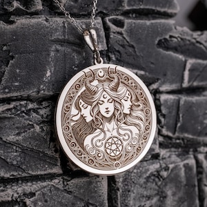 Gold Plated Lilith Medallion Necklace: Three-Faced Goddess Pendant