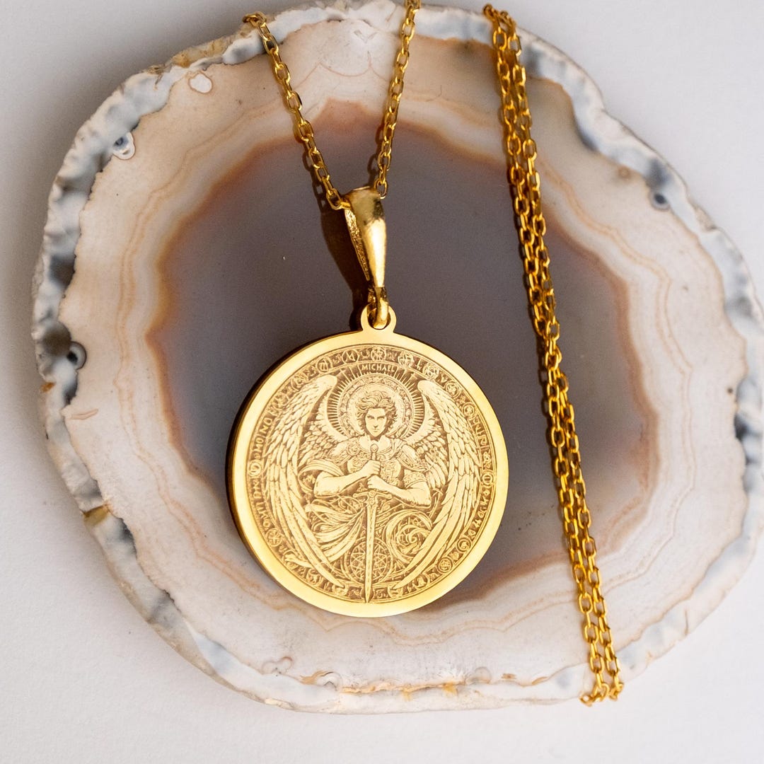 14k Solid Gold Archangel Michael Medallion – Divine Justice & Heavenly ...