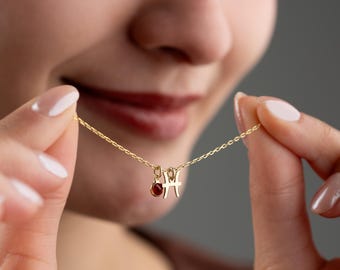 14K Gold Zodiac Birthstone Necklace, Zodiac Gemstone Necklace, Personalized Birthday Gift for Mom, Star Sign Necklace, Zodiac Symbol Jewelry