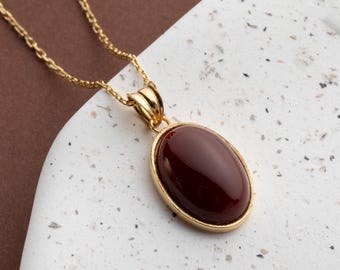Collier en cornaline en or 14 carats, pendentif âme sœur en pierre précieuse rouge, bijoux de sorcière en or délicats, cadeau unique en argent qui ne ternit pas
