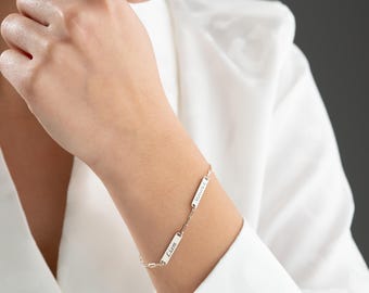 Pulsera de barra personalizada, pulsera de barra con varios nombres, pulsera de cadena de eslabones, pulsera de barra con clip, pulsera con nombre grabado, regalo personalizado