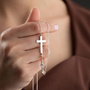 14K Gold Birthstone Cross Necklace, Birthstone Charm Necklace for Mom, Christian Gift, Faith Necklace, Christian Pendant, First Communion