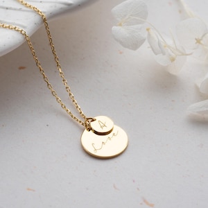 14K Gold Initial Necklace, Personalized Gold Disc Necklace, Mom Necklace with Kids Initials, Custom Engraved Pendant, Tiny Disc Necklace
