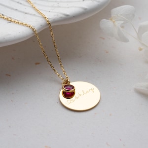 14K Solid Gold Initial Name Necklace with Birthstone, Custom Name Necklace, Personalized Necklace, Birthstone Necklace Birthday Gift for Her
