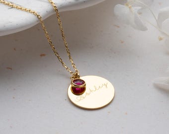 14K Solid Gold Initial Name Necklace with Birthstone, Custom Name Necklace, Personalized Necklace, Birthstone Necklace Birthday Gift for Her