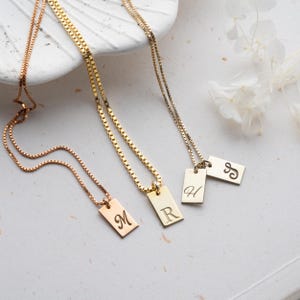 Custom 14k Gold Name Bar Necklace, Minimalist Engraved Tag Pendant, Personalized Jewelry with Name, Initial, or Date Handmade Gift for Her