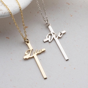 14k Gold Cross name necklace, Baptism Gift, Personalized Cross Necklace with Name, Christian Gifts, Gift For Her, Silver Cross Name Necklace