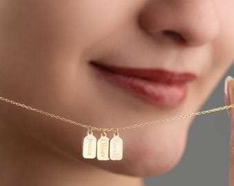 14k Gold Personalized Bar Tag Name Necklace, Minimalist Engraved Name, Initial or Date Pendant, Handmade Custom Tag Jewelry, Gift for Mom