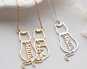 Personalisierte Katzennamenhalskette, Haustier-Memorial-Geschenke, Multi-Katzennamenhalsketten, minimalistischer Katzennamenschmuck, Haustier-Halskette, zierliche Katzenhalskette