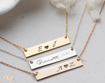 Collar de barra personalizado, oro de 14 k o plata esterlina, collar con nombre personalizado, collar grabado, regalo para mamá, personalizado con tu texto