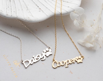 Collar personalizado con nombre de perro, collar con nombre de pata, collar plateado con nombre de mascota, collar conmemorativo de mascota, collar para mamás de mascotas
