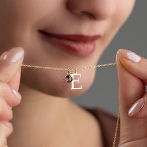14K Solid Gold Initial Necklace with Birthstone, Custom Initial Necklace, Personalized Necklace, Birthstone Necklace, Birthday Gift for Her