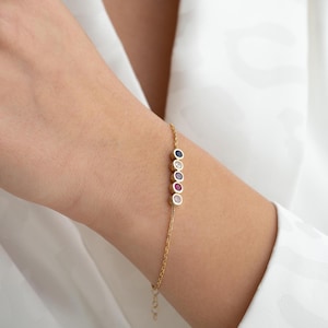 Personalized Family Birthstone Bracelet, Mother Bracelet, 14K Gold Personalized Jewelry, Gemstone Bracelet, Birthstone Jewelry, Gift For Her