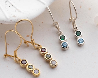 Personalized Birthstone Earrings, Family Birthstone Earrings, Custom Multiple Birthstone Dangle Earrings Personalised Birthday Gift