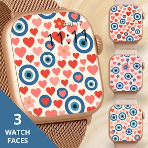 Evil Eye with Hearts Apple Watch Wallpaper - Smartwatch Face, Classic Retro Pop, Nazar Wall, Turkish Eye Wall Hook, Amulet Wallpaper