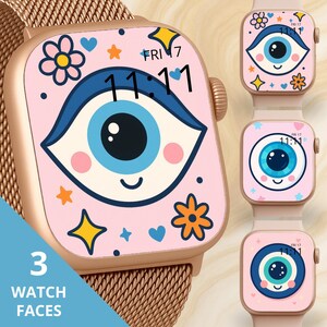 Kawaii Evil Eye Apple Watch Wallpaper - Smartwatch Face, Classic Retro Pop, Nazar Wall, Turkish Eye Wall Hook, Amulet Wallpaper, Protective