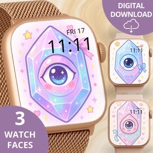 Crystal Evil Eye Apple Watch Wallpaper - Smartwatch Face, Classic Retro Pop, Nazar Wall, Turkish Eye Wall Hook, Amulet Wallpaper, Protective