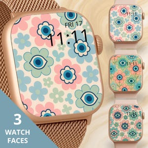 Evil Eye Flower Bloom Apple Watch Wallpaper - Smartwatch Face, Classic Retro Pop, Nazar Wall, Turkish Eye Wall Hook, Amulet Wallpaper