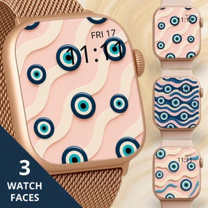 Wavy Evil Eye Apple Watch Wallpaper - Smartwatch Face, Classic Retro Pop, Nazar Wall, Turkish Eye Wall Hook, Amulet Wallpaper, Protective