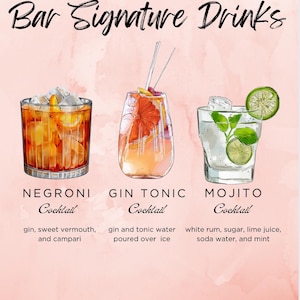 Szablon menu baru, edytowalny znak weselny, lista drinków, drukowane menu koktajlowe na specjalne okazje