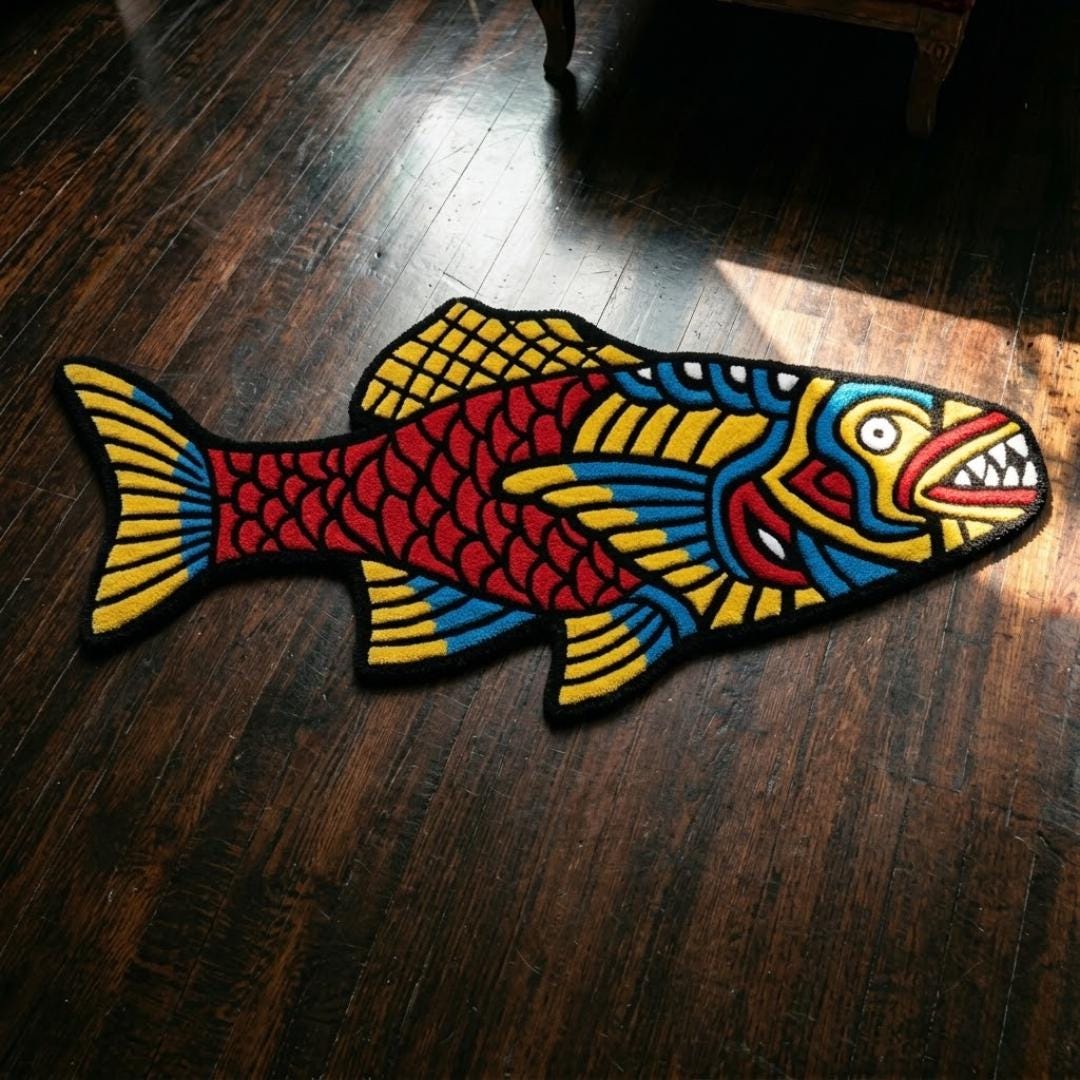 Fish Tuft Rug Colorful Koi Fish Hand Tufted Rug | Japanese Tattoo Style Koi Area Rug ...