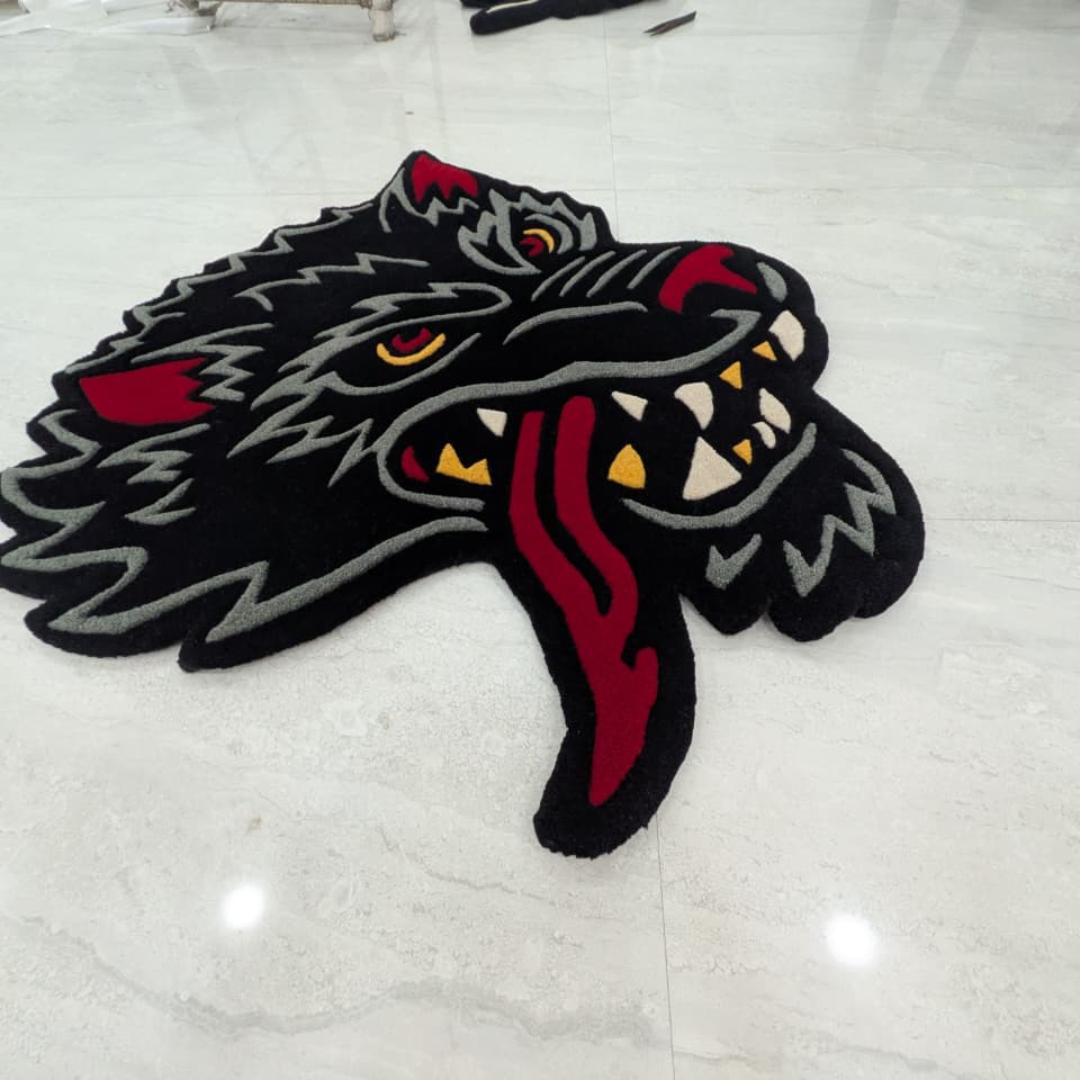 Wolf Rug Drawing Wolf Rug, Tufted Handmade Carpet, Tattoo Style Art, Funky Cool Decor ...