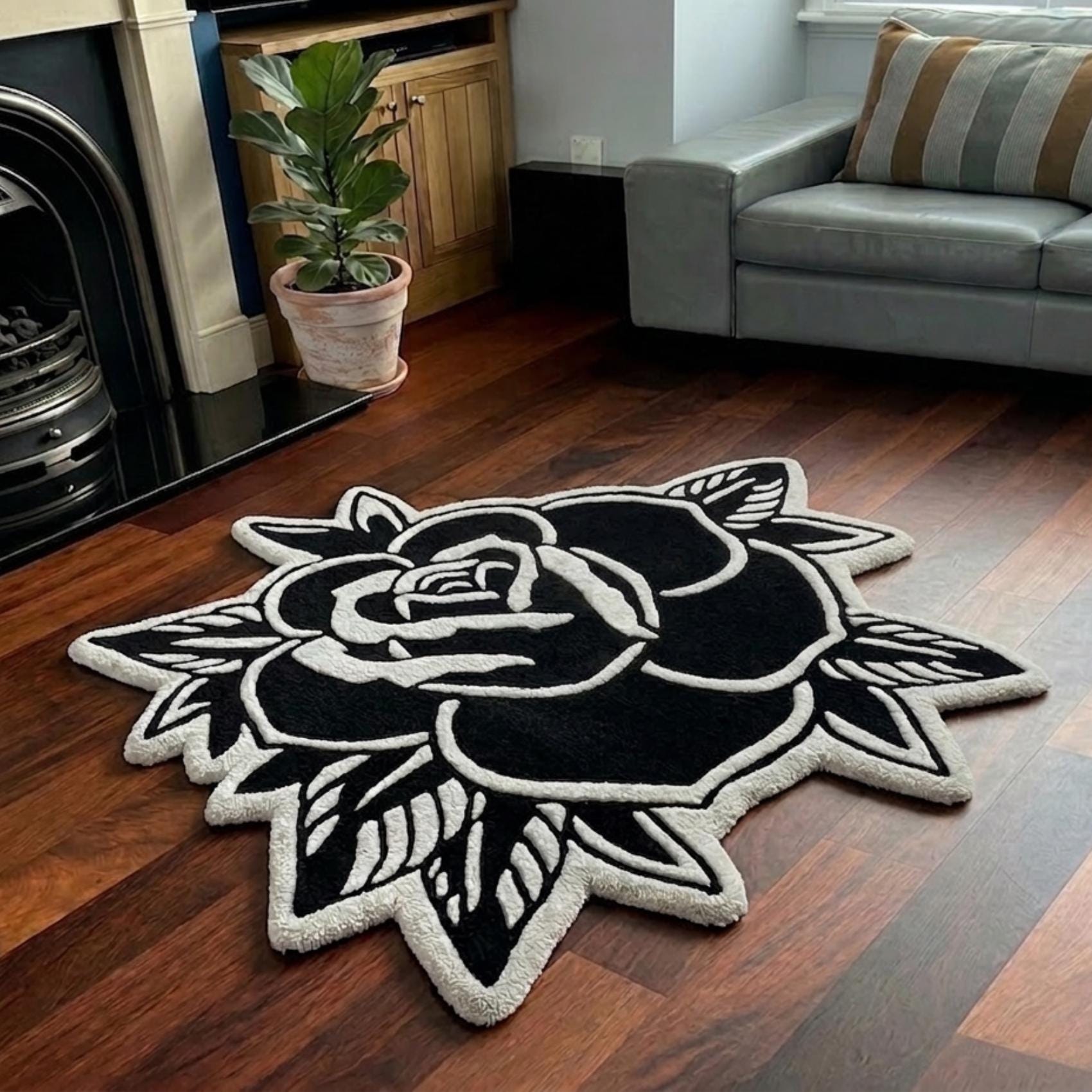 Pinterest. Tattoo Rug Black Rose Tufted Rug | Tattoo Style Hand Tufted Rug | Cool Rug for Men ...