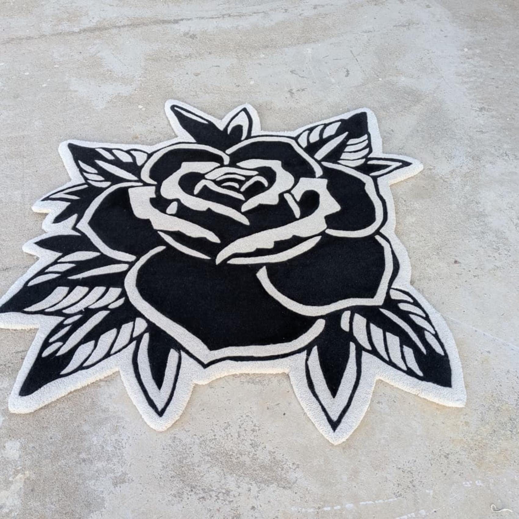 Tatto Rug Black Rose Tufted Rug | Tattoo Style Hand Tufted Rug | Cool Rug for Men ...