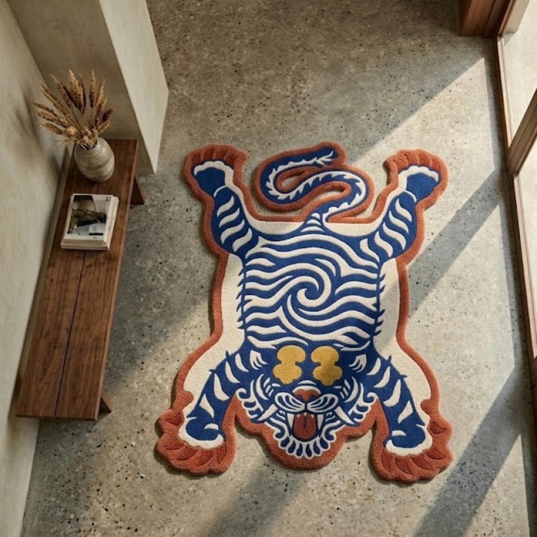 Tatto Rug Tibetan Tiger Rug, Hand Tufted Wool Carpet, Animal Print Decor, Tattoo ...