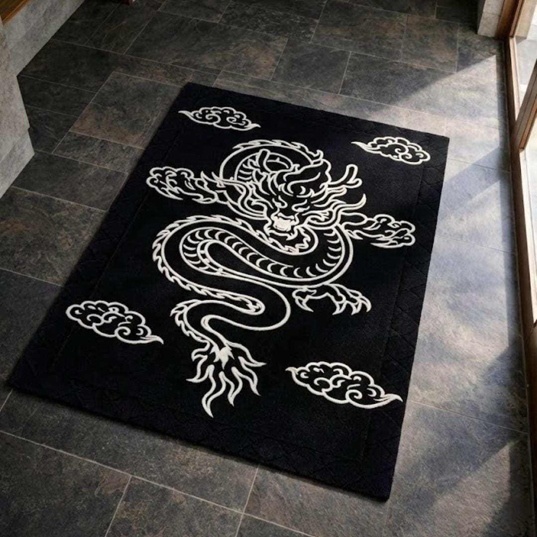 Asian Rugs Only Japanese Dragon Rug, Traditional Tattoo Area Rug, Hand Tufted Wool ...