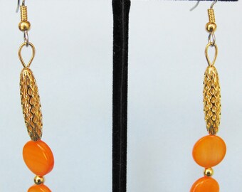 Orange Mother of Pearl Open Weave Drop Earrings