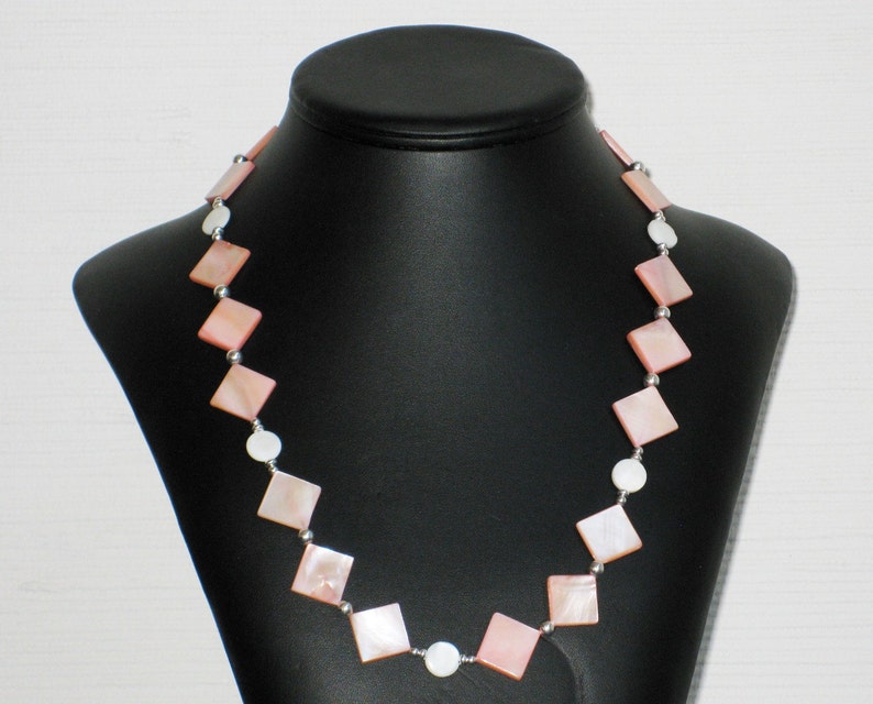 Peach Mother of Pearl Diamond and Circle Necklace