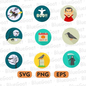 Halloween Clipart Bundle 9 pieces | Witch, Ghost, Vampire, Cat, Grim Reaper SVG PNG EPS | Spooky Vector Icons for Cricut & Sublimation