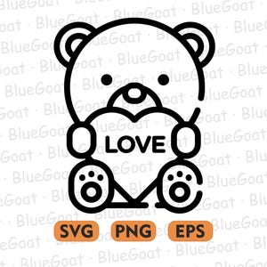 Teddy Bear LOVE SVG | Cute Valentine Bear Clipart | Heart Holding Bear for Cricut & Sublimation | PNG eps Digital Download