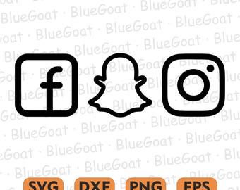 Social Media Transparent Icons Bundle SVG. 3 Icon Logos, Snapchat, Instagram, Facebook, Silhouette, Pdf Png Eps Dxf, Sticker, Vinyl, Pin