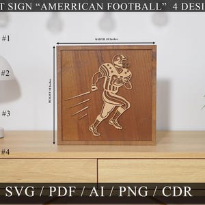 Football Line Art Sign: Laser Cut Files, 4 Designs (Digital Download)