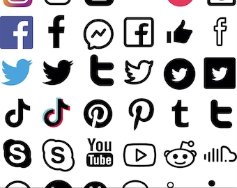 Social Media Transparent Icons Bundle SVG. 37 Icon Logos, Facebook, Instagram, YouTube, Silhouette, Pdf Png Eps Dxf, Sticker, Vinyl, Pin