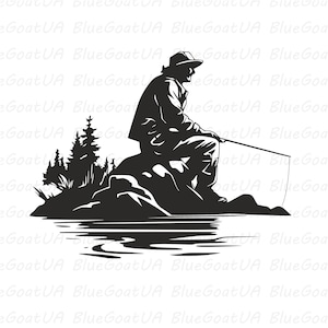 Fisherman Silhouette SVG: Fishing Logo Clipart (Digital Download)