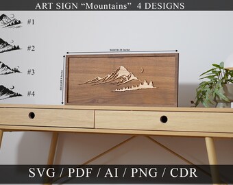 Landscapes Line Art Signs - 4 Designs - Glowforge and Lightburn Tested - For all Lasers Digital Cut File, Instant Download