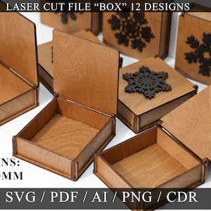 Dekorative Geschenkbox 12 Verschiedene Muster-Laserschnittdateien, Schmuckschatulle mit Deckel, Vektor-Svg, Cdr, Ai, Pdf, Dxf Für Holz Laserschneiden