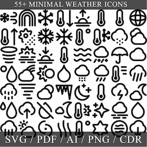 Planificateur imprimable icônes météo Stickers SVG. Fichier vectoriel pour Cricut, Silhouette, Pdf Png Eps Dxf, sticker, autocollant, vinyle, épingle