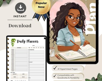2025 Black Girl Mini Digital Planner, Goodnotes, Notability (PDF-nedladdning)
