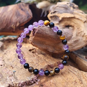 Armband för vilsam sömn, sömnmedel, tigeröga, turmalin, ametist, positiv livssyn, 6 mm pärlor, positiva drömmar, livsglädje